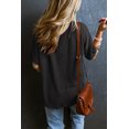 thumbnail image 3 of Women's Black Corded V-Neck Loose T-shirt with Chest Pocket, 3 of 12