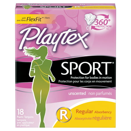 Playtex Sport Plastic Tampons, Unscented, Regular, 18