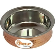 PARIJAT HANDICRAFT Pack of 1 Stainless steel copper hammered for vegetable and curries copper tableware serving bowl serve ware handi set tureens Size-4 Inch