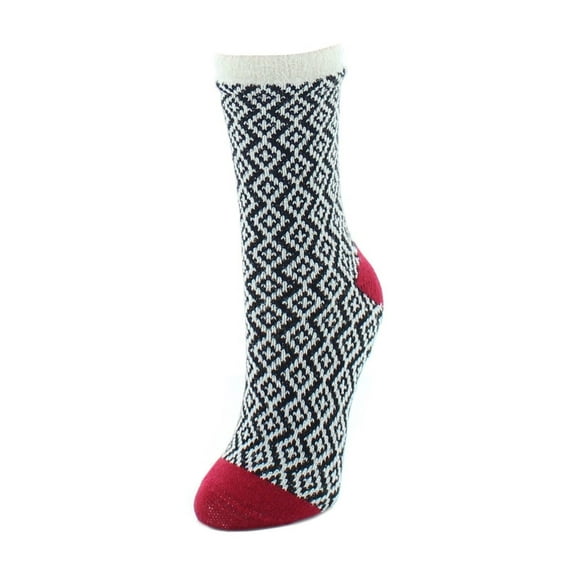 MeMoi Trellis Fuzzy Lined Non-Skid Crew Socks - Womens - Female, One Size, Black