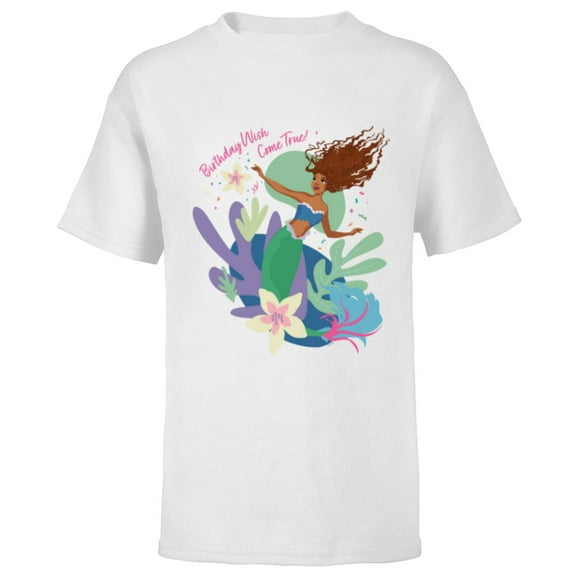 Disney The Little Mermaid Ariel Birthday Wish Come True - Short Sleeve T-Shirt for Kids - Customized-White