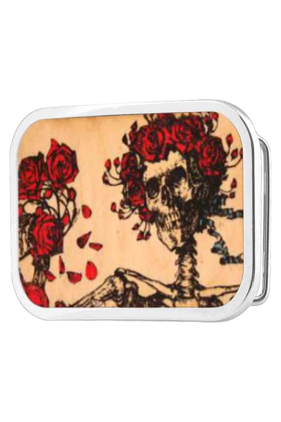 Grateful Dead Psychedelic Rock Band Rose Skeleton Rockstar Belt Buckle