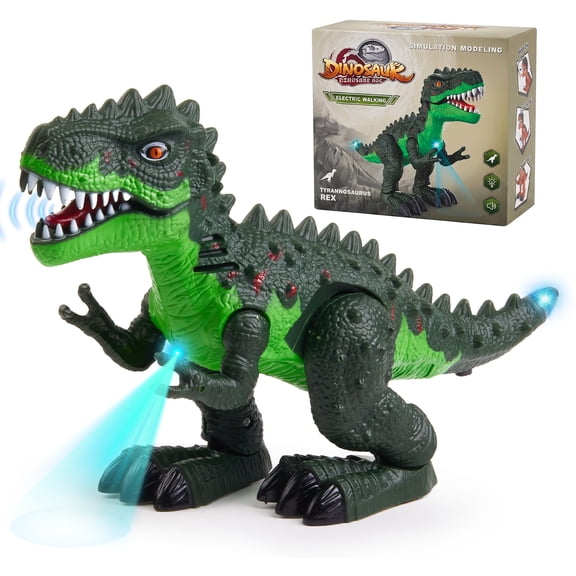 Zacro Walking Dinosaur Toy for Kids, Electronic Light-up Dinosaur with Light and Roaring Sound, T-Rex Toy Gift for Boys & Girls 3 4 5 6 7 Years, Green