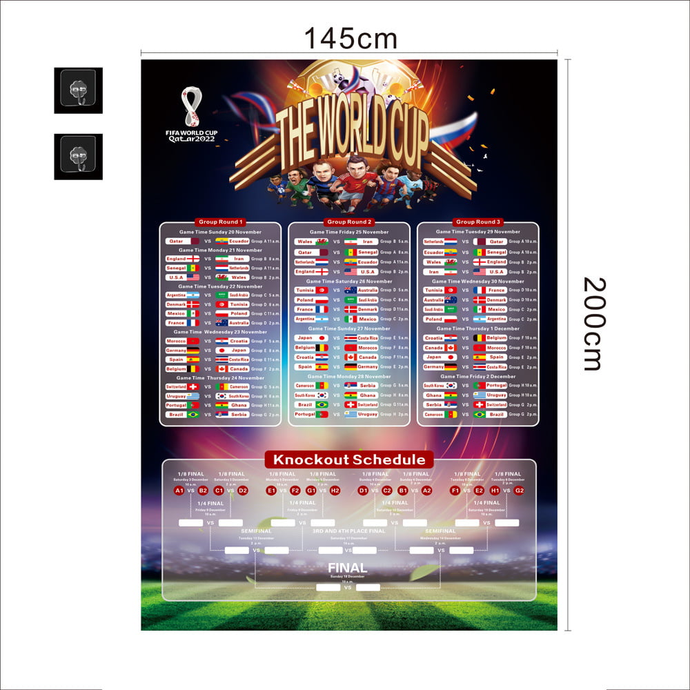 2022 Football Match Wall Calendar, Soccer World Cup Match Schedule Tournaments Wall Chart, TV Schedule Poster for Home Bar Decor 145x200cm
