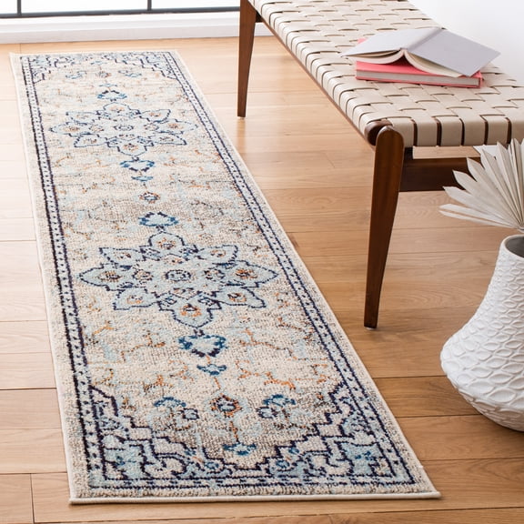 SAFAVIEH Madison Dalia Oriental Runner Rug, Ivory/Light Blue, 2'2" x 12'