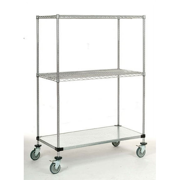 21" Deep x 72" Wide x 80" High 1200 lb Capacity Mobile Unit with 2 Wire Shelves and 1 Solid Shelf