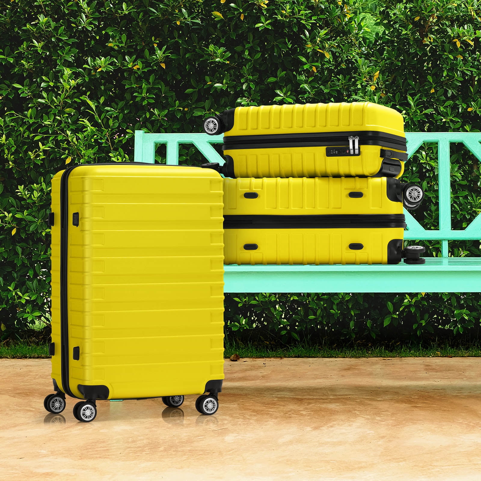 Wide Horizontal Stripe Luggage Travel 3-Piece Set Yellow