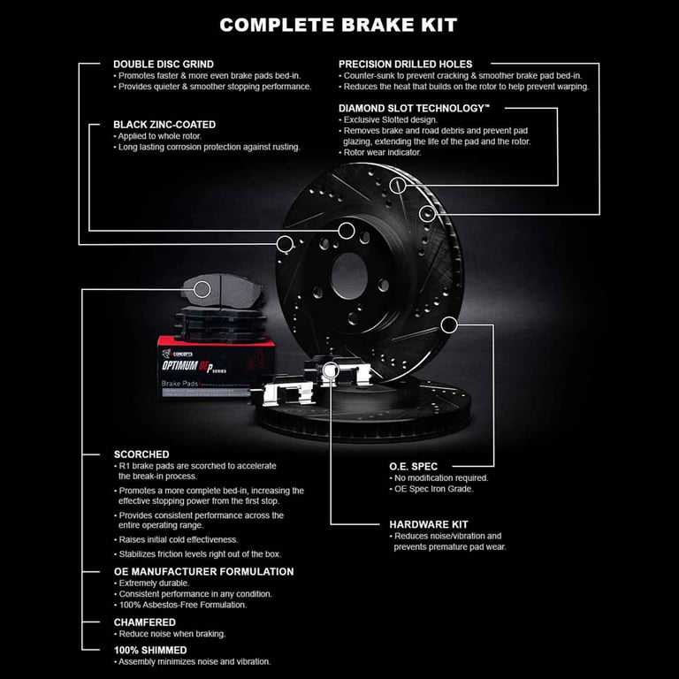R1 Concepts Rear Brakes and Rotors Kit |Rear Brake Pads| Brake