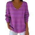 thumbnail image 5 of Feancey Womens Plus Size Cotton Sweaters Fall Trendy Striped Knitted Tops Loose Fit Casual Long Sleeve V Neck Sweater Soft Knit Jumpers Purple L, 5 of 7