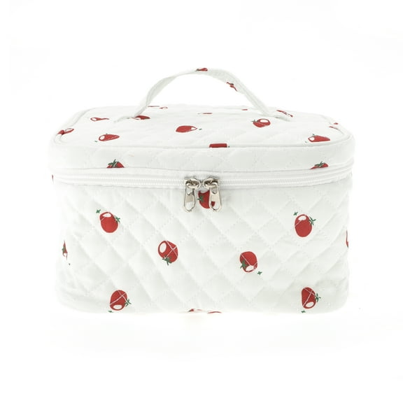 Unique Bargains 1 Pc Women Large Persimmon Makeup Bag for Travel Vacation White Polyester