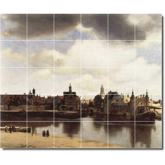 Ceramic Tile Mural-Johannes Vermeer City Floor Tile Mural 17. 25.5" w x 21.25" h using (30) 4.25 x 4.25 ceramic tiles