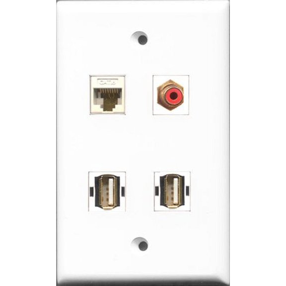 RiteAV 1 Port RCA Red 2 Port USB A-A and 1 Port Cat6 Ethernet White Wall Plate