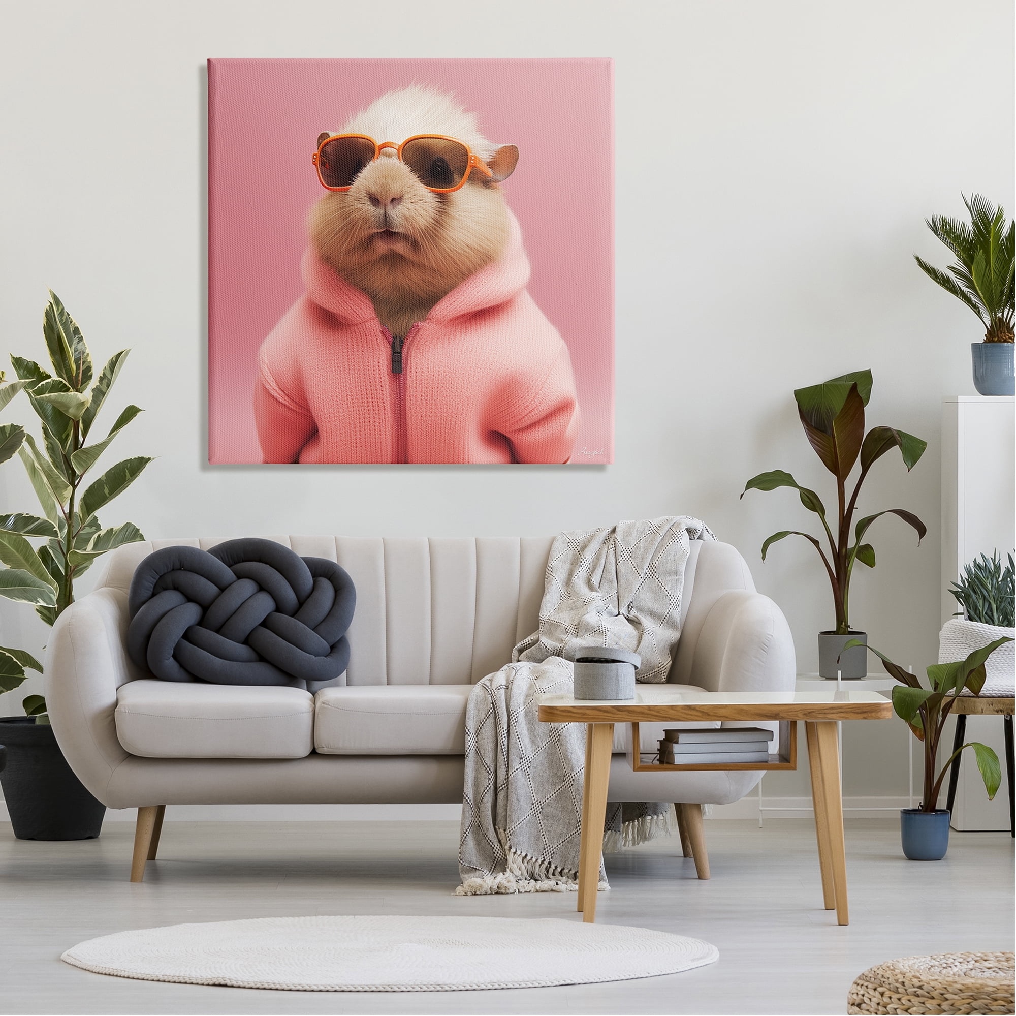 Stupell Industries Fashionable Animal in Pink Animals & Insects Painting Gallery Wrapped Canvas Art Print Wall Art, 36 x 36