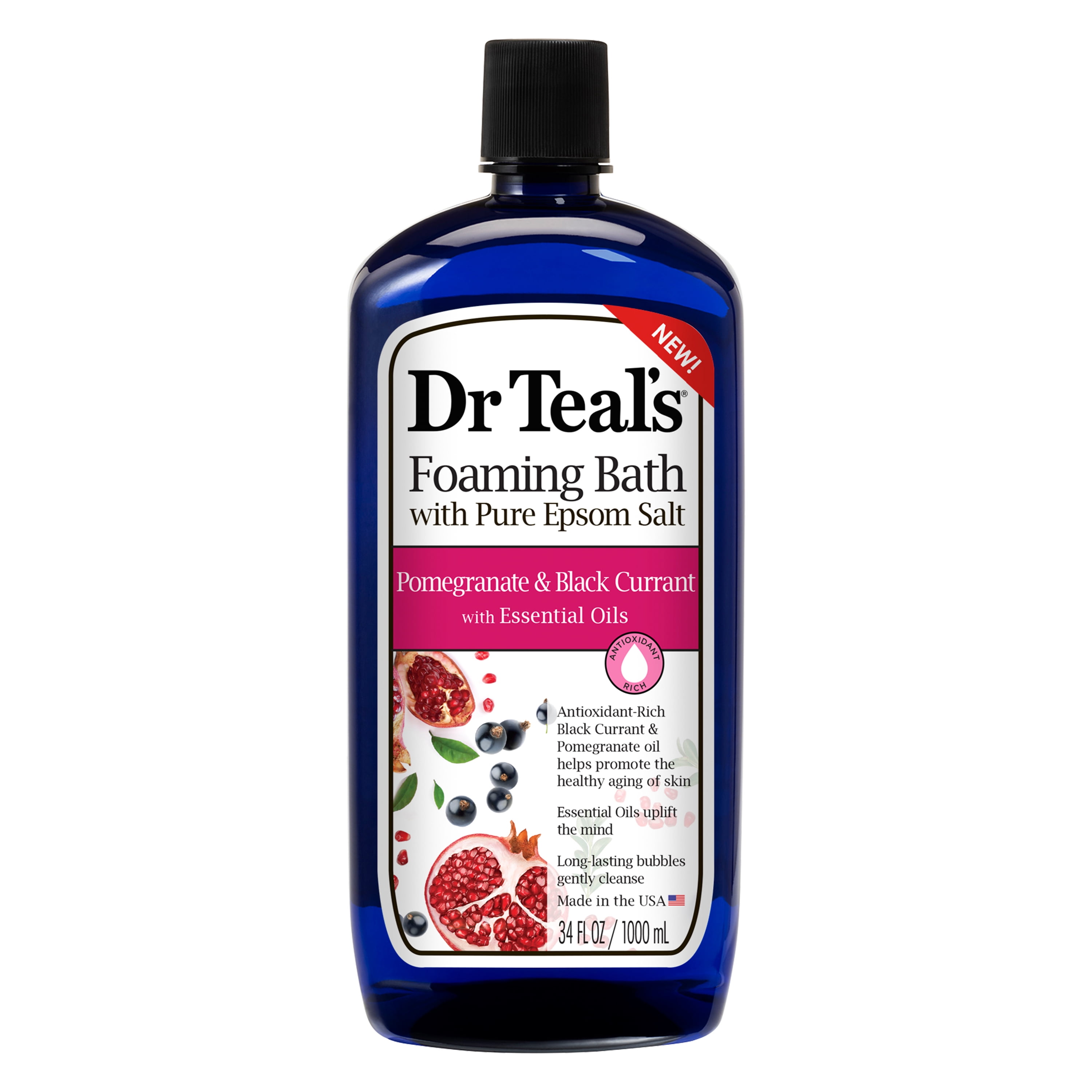 Dr Teal’s Pomegranate & Black Currant Foaming Bath 34 fl oz (1 L) product package