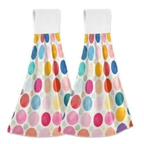 Yayeee Kitchen Hanging Hand Towels Set of 2 with Loop Bathroom Absorbent Tie Towel, Colorful Circles