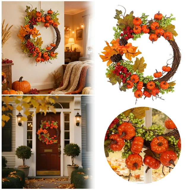 Oliegs Couronne de Vigne Feuille d'Érable d'Automne Porte d'Entrée Saisonnière Automne Action de Grâce