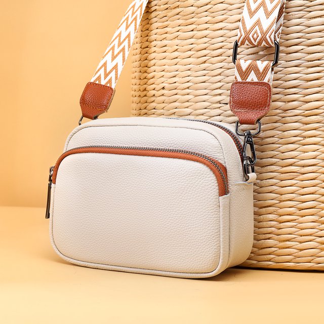 Bolso bandolera de cuero genuino Bolso de hombro casual de moda para mujer (marrón blanco) Likrtyny Para Estrenar