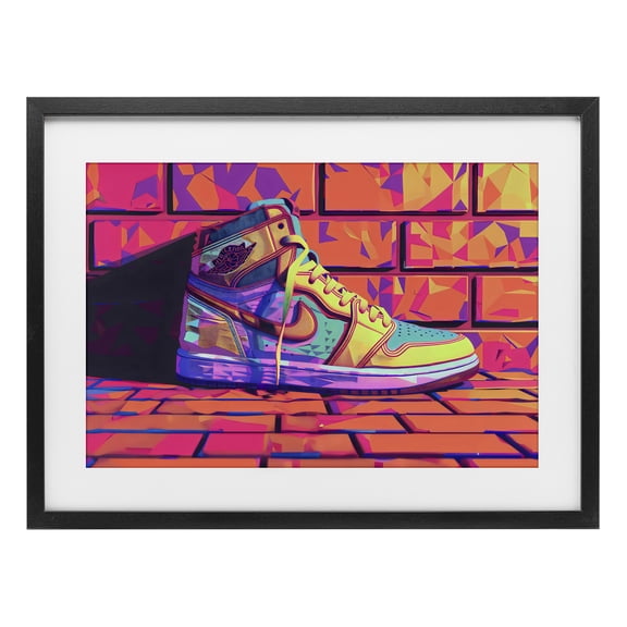 Stupell Industries Modern Sneaker with Vibrant Geometric Hues Black Framed Print Under Glass, 20 x 14, by Creative Studio