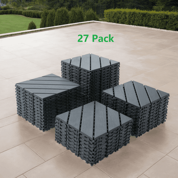 Plastic Interlocking Deck Tiles, 27 Pack/44 Pack Patio Deck Tiles, 12"x12" Square Waterproof Outdoor All Weather Use, Patio Decking Tiles For Poolside Balcony Backyard, Grey/Brown