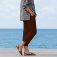 thumbnail image 5 of Bloomae Women's Lightweight Capri Pants Trendy Soft Cotton and Linen Elastic Waist Comfy Side Slit Lounge Cropped Trousers with Pockets Fashion Summer Beach Vacation Capris, 5 of 10