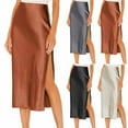 thumbnail image 6 of Lovskoo Women's 2024 Satin Skirt Split Silk Midi Skirts High Waist Casual Work Party Skirts Beige, 6 of 6