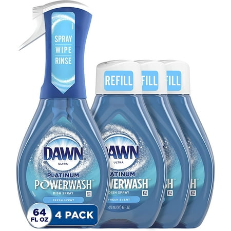 Dawn Platinum Powerwash Dish Spray Dish Soap Fresh Scent Bundle 1 Spray (16oz) + 3 Refills (16oz each)