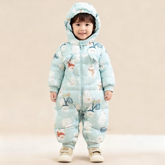 Cowsor Baby Snowsuit Baby Printed Winter Clothes with Hat Warm Outfits Zipper Romper Coat Jumpsuit
