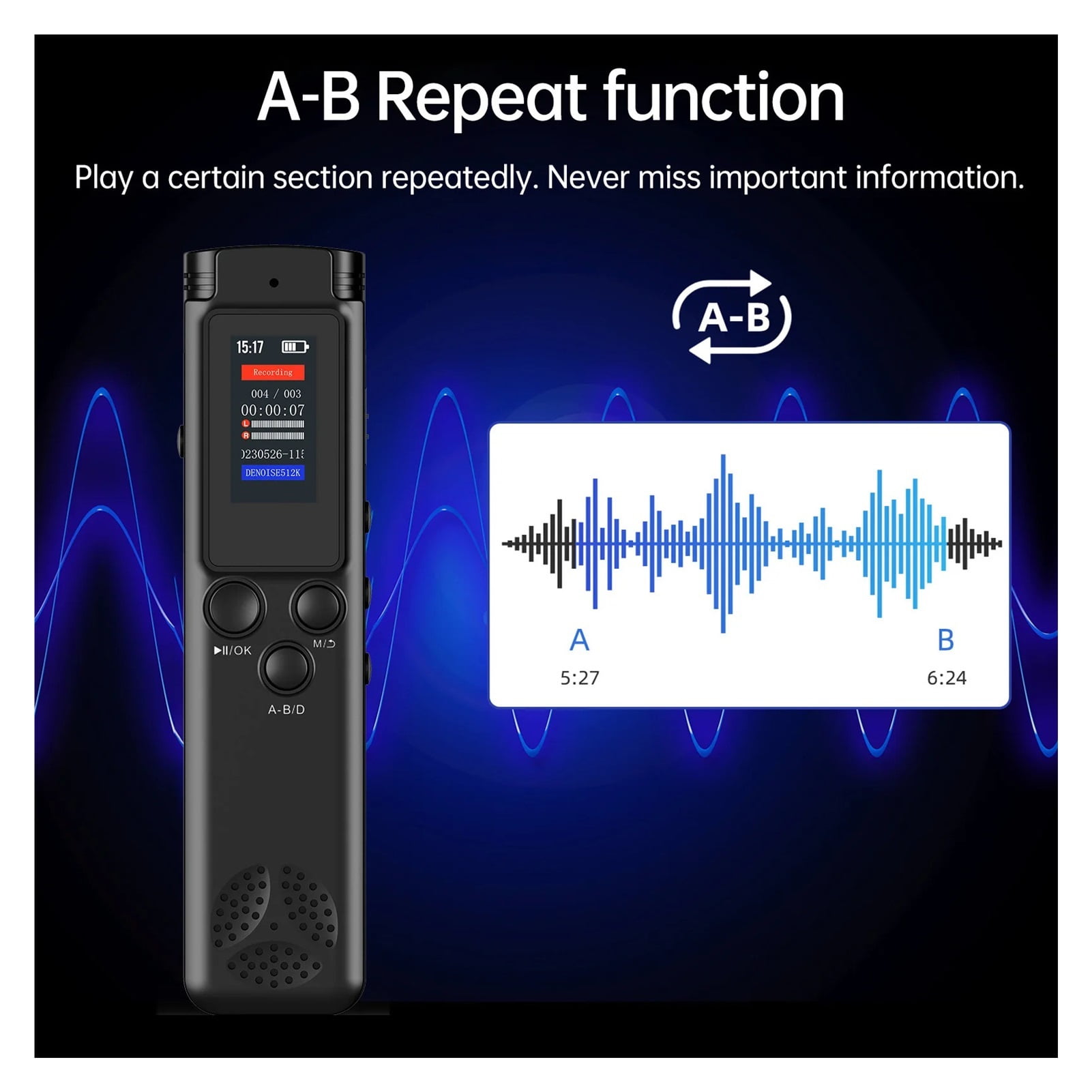 Digital Voice Recorder Voice Activated Recording Noise Reduction with Playback  Music Player ,Multi-Function
