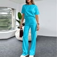 thumbnail image 2 of Inleife Two Piece Sets for Women Summer Fashion Summer Women Casual Short Sleeve Bandage Tops Outing Long Pants Sets Blue Sizes XL, 2 of 6