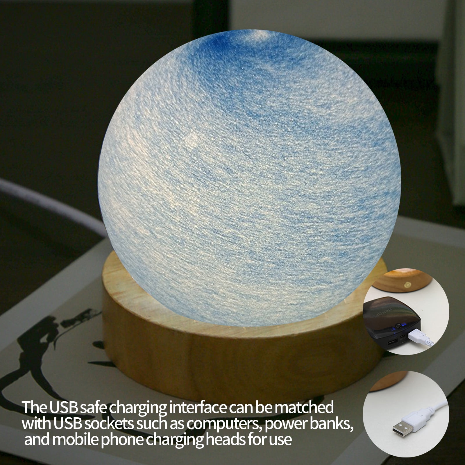Gnmfd LED 3D Dimmable Planet Glass Ball Night Light USB Powered Mood Lamp for Bedroom, Bedside Table, Home Decoration, Romantic Night Light Gift, Lights for Room, Night Lights Plug Into Wall