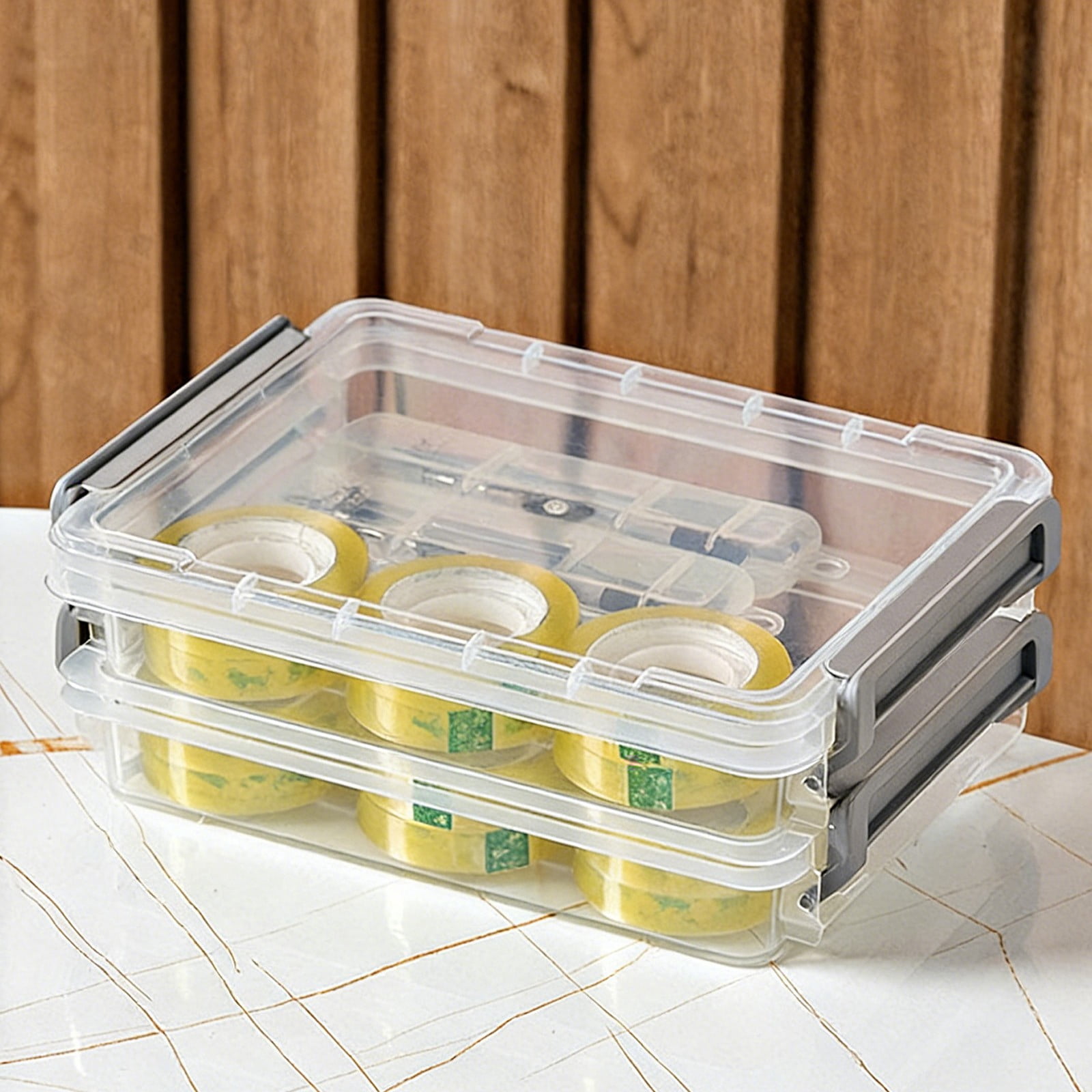 Photo Storage Box, Plastic Bins with Lids, Clear Stackable Plastic Storage Containers, Small Portable Storage Box with Secure Latching Lids, Space-Saving Organizer 7.5x5.7x2.75 Inch