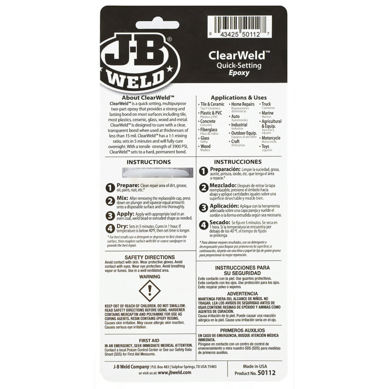 J-B WELD Clearweld Clear 5-Min Epoxy Adhesive – Bullseye Turning Supply