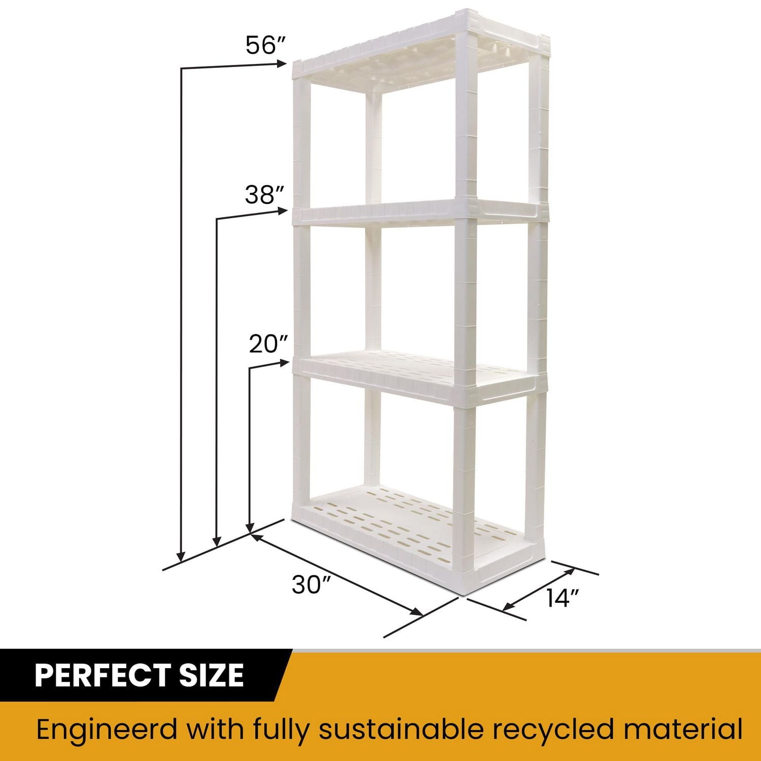 Hyper Tough Plastic Shelving Unit Made In Canada 4-Tier 56"H x 14"D x 30"W White-400 lbs