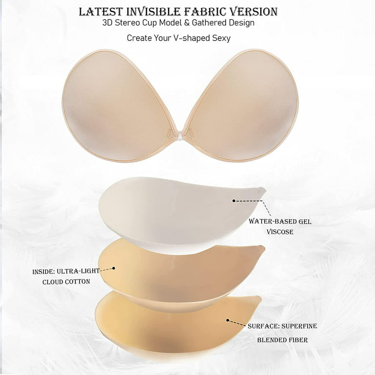 lalaWing Adhesive Bra, Sticky Strapless Fabric Bra Invisible Apply to Women  Daily Dress Comes with Nipple Covers 