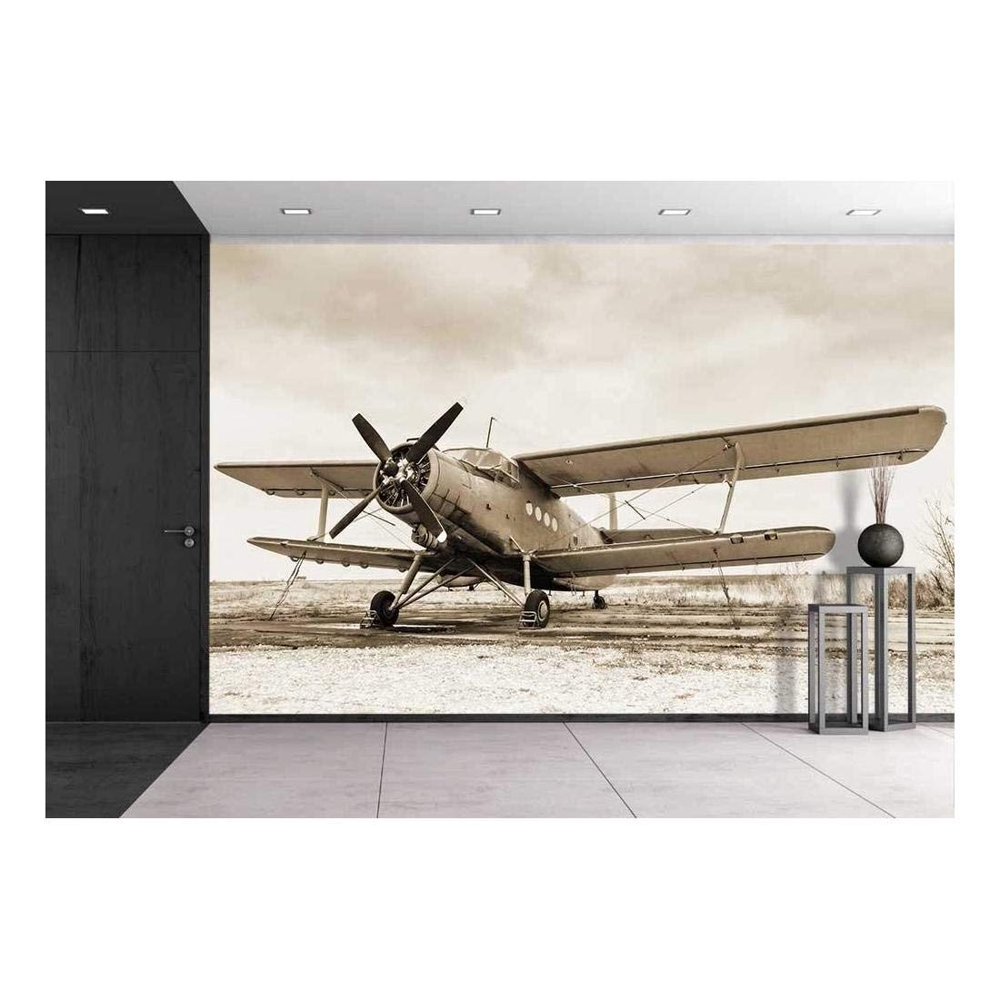 wall26 Old Airplane on Field in Sepia Tone Removable Wall Mural SelfAdhesive Large