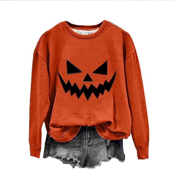 Women's Sweatshirts Funny Fashion Cute Graphic Shirts Long Sleeve Crewneck Casual Oversize Pullover Fall Warm Sweat Shirt Vintage 2025 Orange S