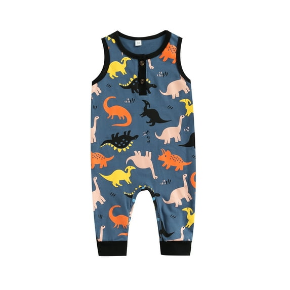 Biekopu Baby Boys Girls Romper, Sleeveless Round Neck Dinosaur Printed Patchwork One Piece Summer Romper