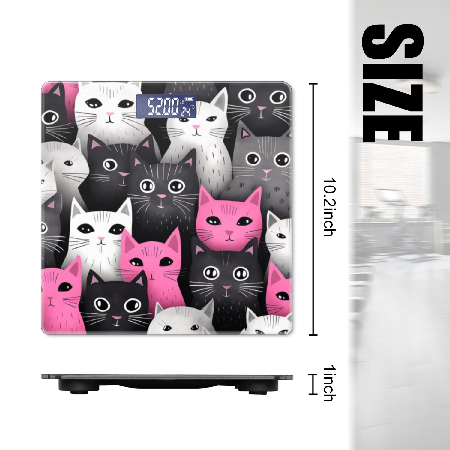 Bathroom Scale, Highly Accurate Digital Body Scale,Precisely Measures Weight up to 400 lbs-Pink And White Cartoon Cats With Large Eyes