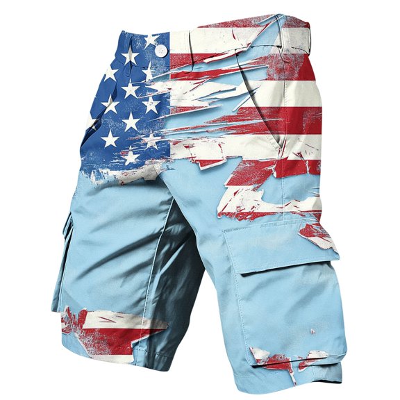 Patriotic Cargo Shorts for Men Rayon Blend Casual Wild Outdoor Work Relaxed Fit Hiking Shorts with Multi-Pocket Multicolor-C