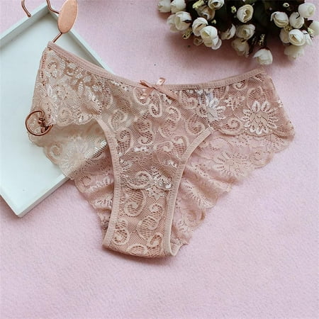 

Breathable Summer Cotton Female Seamless Panties Flower Lace Underwear Sexy Briefs Lace Underwear BEIGE XL
