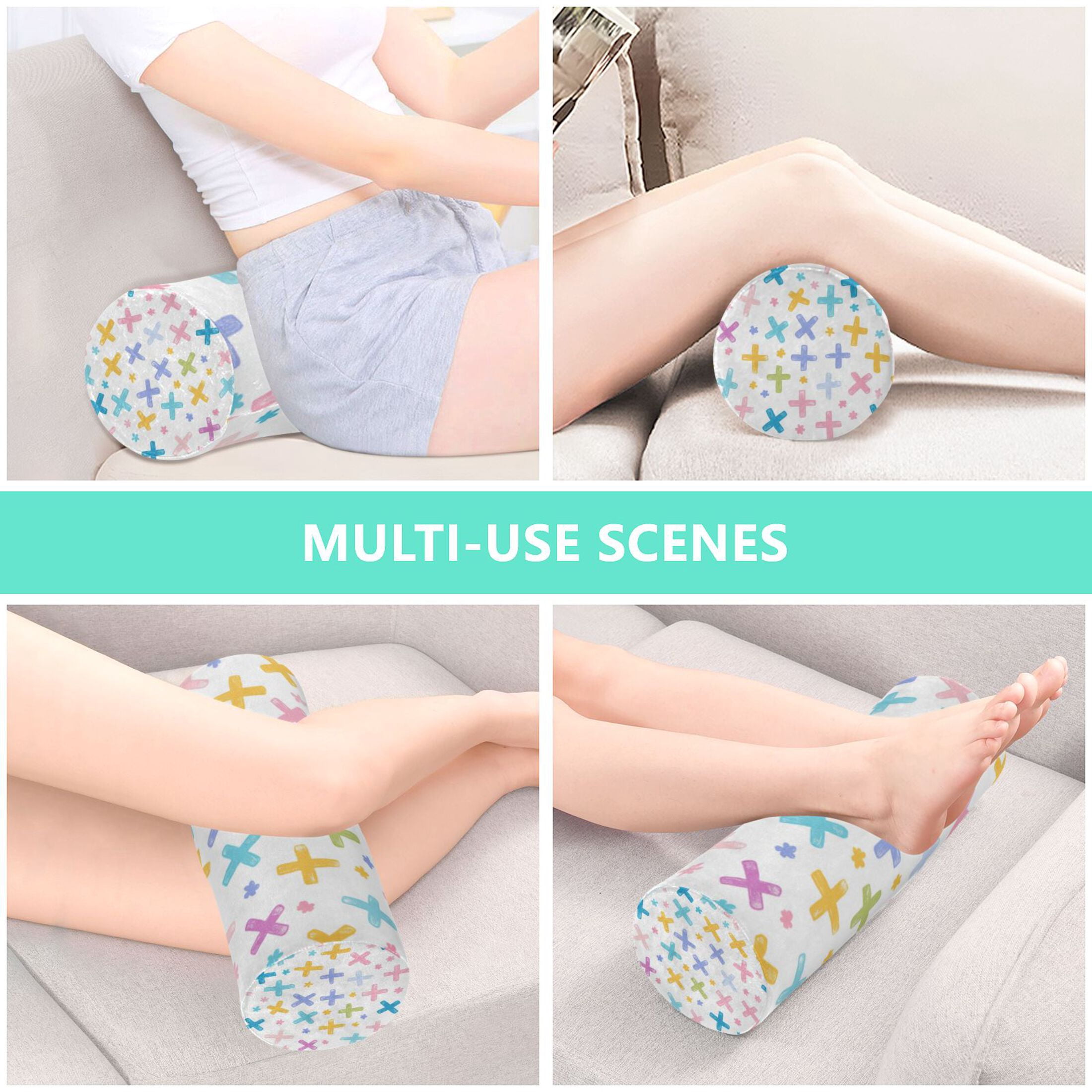 Neck pillow Round Cervical Pillow Cylindrical Pillow Lumbar Pillow Sofa Headrest Pillow Support For the Back, Neck and Head Cartoon Color Cross