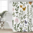 thumbnail image 6 of Shower Curtains Pink Green Flower Bath Curtain Plant Butterfly Waterproof Bathroom Shower Curtain Set with Hooks Decoration 72 x 72 Inches, 6 of 7