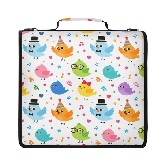 Zipper Binder with Shoulder Strap 2 inch 3 Ring Waterproof File Folder Organizer Bag 500 Sheet Colorful Bird Pattern