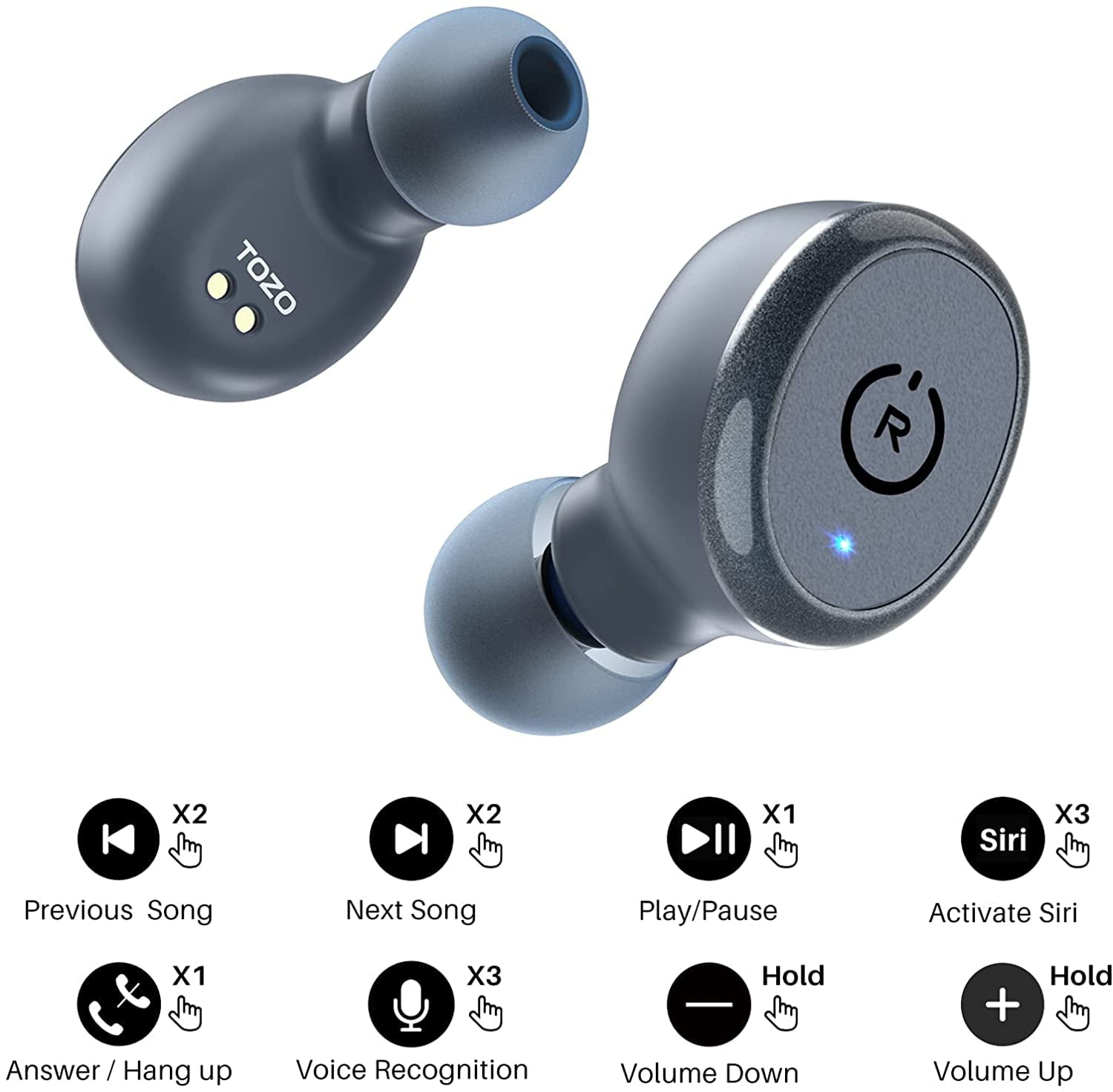  TOZO T10 - Auriculares inalámbricos Bluetooth 5.3 con estuche  de carga inalámbrica IPX8, impermeables, estéreo en la oreja, micrófono  integrado, sonido de alta calidad con graves profundos para deporte, azul :  Electrónica