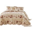 thumbnail image 4 of Rosle 3 Piece Queen Bedspread Set, Floral Print, Scalloped, Cream, Pink- Saltoro Sherpi, 4 of 6