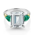 thumbnail image 3 of Gem Stone King 925 Silver and 10K Yellow Gold Green Nano Emerald Ring Set with Moissanite (8.34 Cttw) (Size 6), 3 of 6