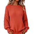 thumbnail image 2 of Women's Chunky Knit Pullover Sweater with Crew Neck, Loose Thick Warm Casual Long Sleeve Top, for Fall Winter Daily Wear, Home Comfort or Cozy Outings Brick Red S, 2 of 5