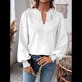 thumbnail image 4 of Blusas Bohemias de Larga con Cuello en V para Mujer, Blusas de con Lunares, Ropa de Crochet con Encaje Fluido, Ropa Informal de Moda. L, 4 of 9