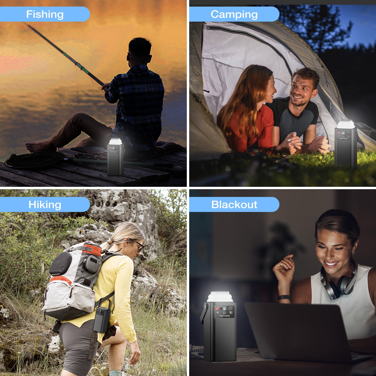 PGYOB Power Bank 27000mAh , Portable Charger with 22.5W PD/QC3.0 Fast Charging, Built-in Cables, LED & Light for Camping,Home Backup, Emergency Power,Travel