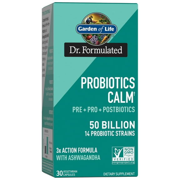 Garden of Life Dr Formulated Calm Daily 3-in-1 Complete Probiotics, Prebiotics & Postbiotics with Ashwagandha - PRE   PRO   POSTBIOTIC Supplement for Immune, Digestive & Mood Support - 30 Day Supply
